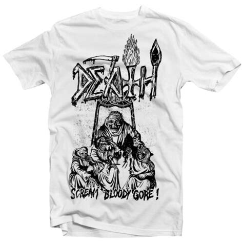 Death Scream Bloody Gore Line Art White T Shirt New Relapse Records