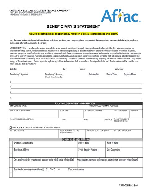 Aflac Beneficiary Form Fill Out And Sign Online Dochub