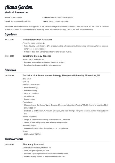 Medical School Resume—examples And Tips For Med Students