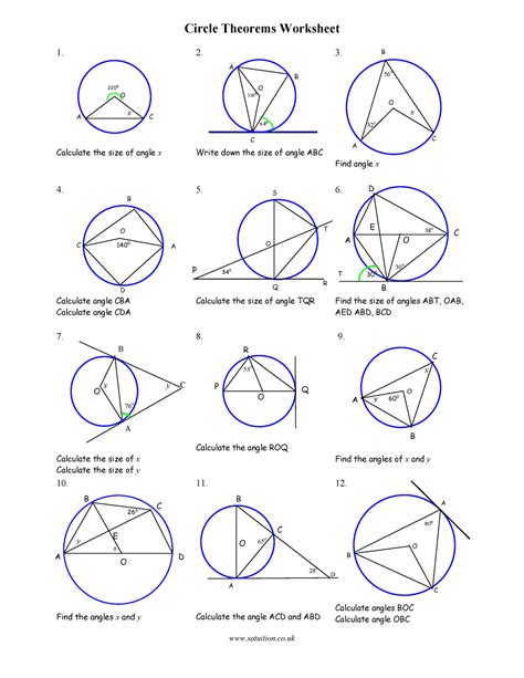 Circle Theorem Tangennt Circle Theorems Worksheet 1 Calculate The