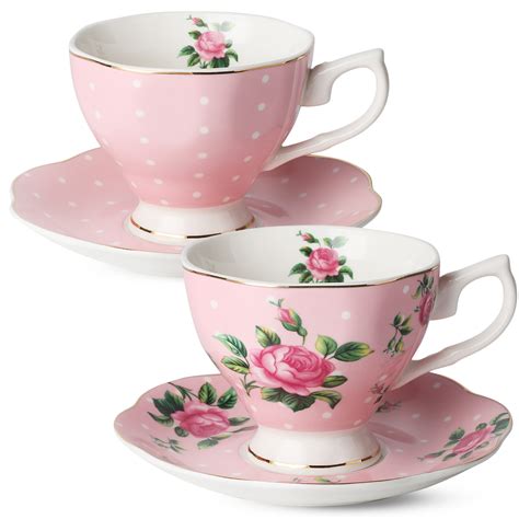 Btät Floral Tea Cups And Saucers Pink 8 Oz Btat