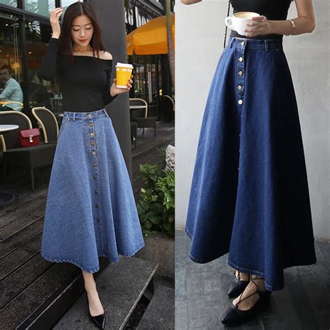 2016 Spring Summer Women High Waist Long Maxi Denim Skirts For Women