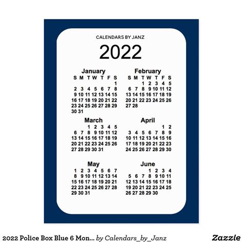 2022 Police Box Blue 6 Month Mini Calendar By Janz Postcard Mini