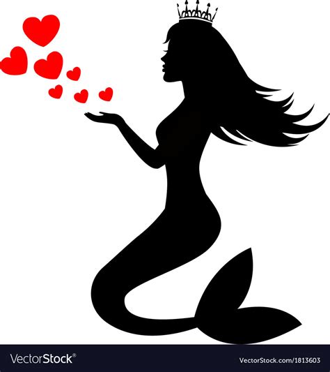 Mermaid Silhouette With Hearts Royalty Free Vector Image
