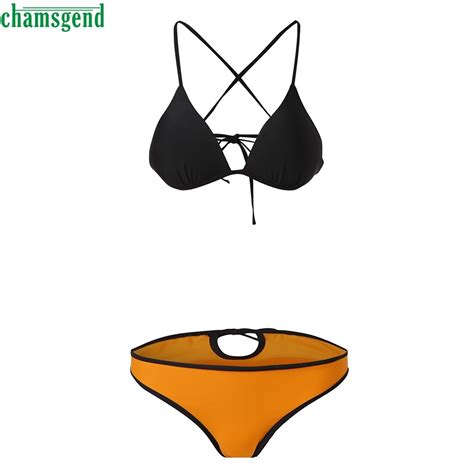 Chamsgend Womens Sexy Swimwear Beachwear Bikini Set Lace Up Patchwork Push Up Swimwear Ladies