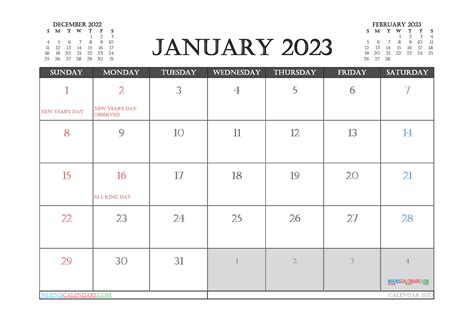 Monthly Calendar 2023 With Holidays Calendar 2023 With Federal Holidays