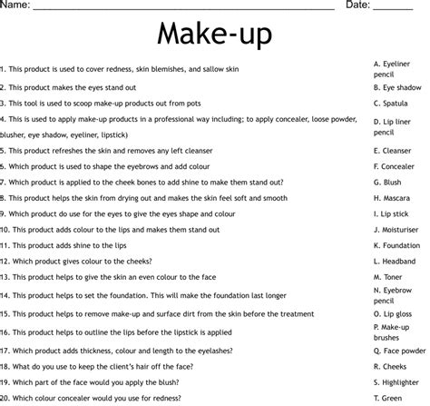 Make Up Worksheet Wordmint