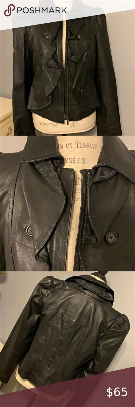 Inc Ruffle Soft Leather Jacket Large