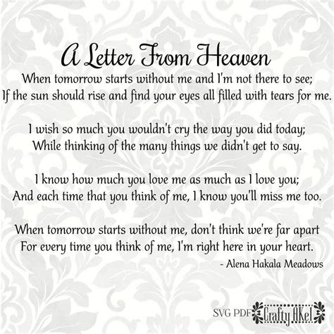 A Letter From Heaven Poem Bereavement Mourning Grief Etsy