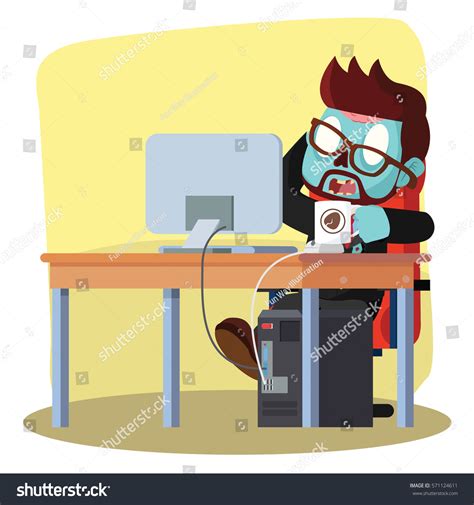 Zombie Businessman Drinking Coffee While Working Stock Vector Royalty