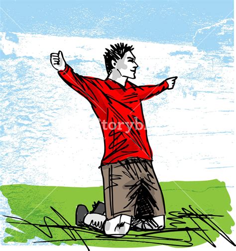 Sketch Of Happy Soccer Player Is Celebrating A Goal Vector