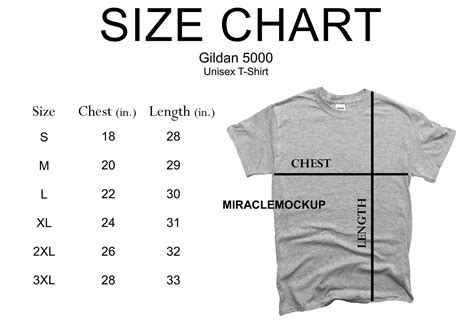 Size Chart Gildan 5000 Mock Up Shirt White Background Gildan Etsy Canada