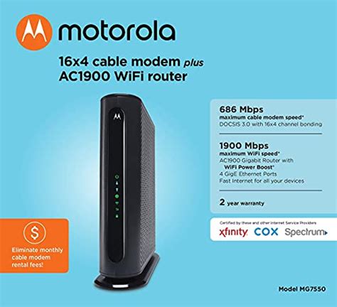 Motorola Mg7550 16x4 Cable Modem Plus Ac1900 Dual Band Wifi Gigabit