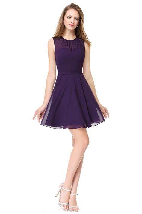 Womens Round Neck Purple Short Casual Party Dress 46 As05253dp