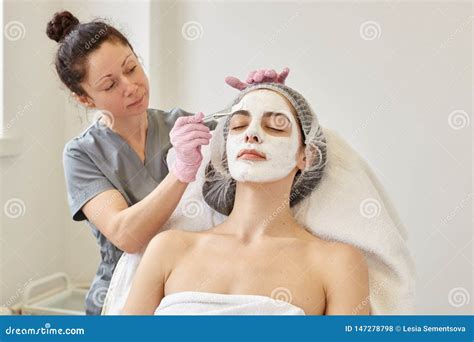Spa Beauty Treatment Skincare Concept Woman Getting Facial Care By Beautician At Spa Salon