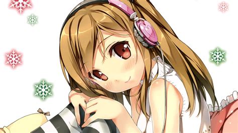 Cute Anime Girl Wearing Headphones Wallpaper 04 1366x768