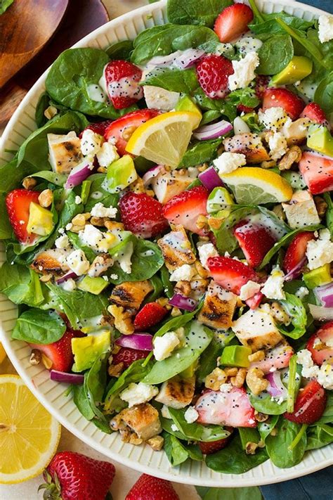 Strawberry Avocado Spinach Salad With Grilled Chicken And Lemon Poppy