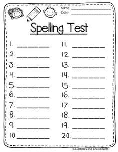 blank spelling test template  ela spelling test