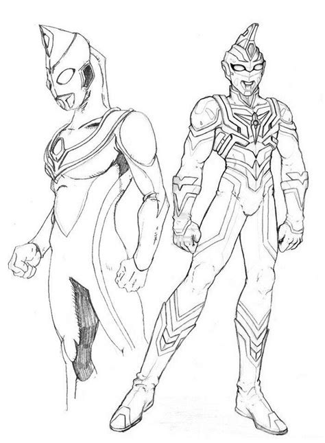 Ultraman Dyna And Ultraman Shison Coloring Page Sketch Drawing