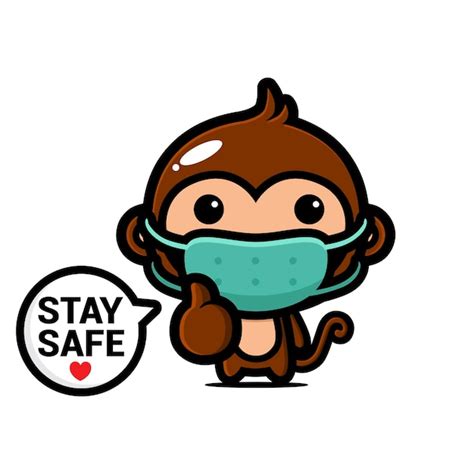 Premium Vector Cute Monkey Wearing A Medical Mask