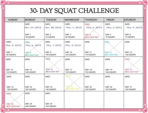 Workout Challenge Calendar 30 Day Excel Template Printable Calendar