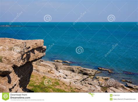 Seashore Rocks Blue Water Caspian Sea Stock Image Image Of Cliff