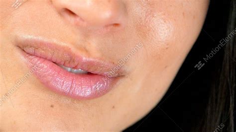 Womans Tongue Seductively Licking Lips Close Upslow Motion Stock