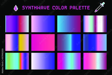 Synthwave Color Palette Set Of Duotone And Holographic Swatches For