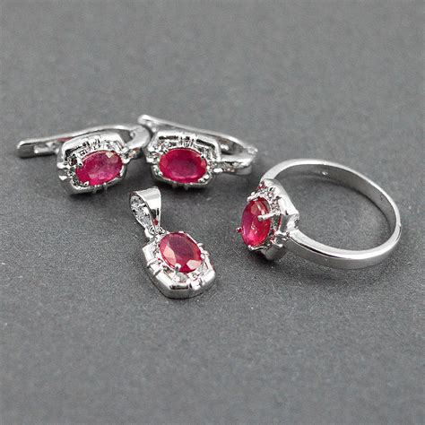 Natural Ruby Ring Earrings Pendant Set 925 Silver Set Wedding Etsy