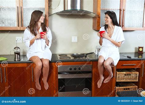 Brunette Roommates Stock Image Image Of Happy Cleavage 5832031