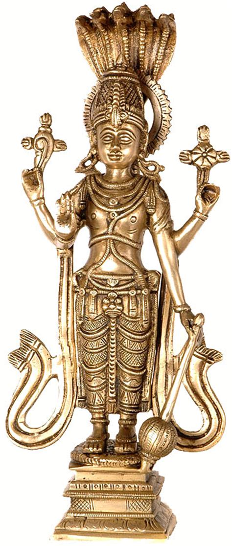 Four Armed Standing Vishnu With Five Hooded Shesha Atop