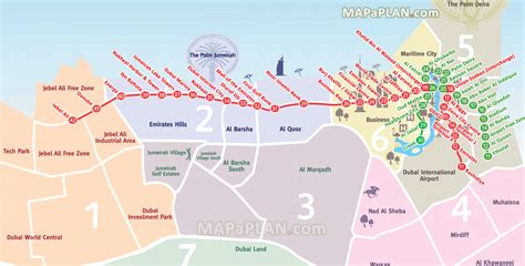 Dubai Top Tourist Attractions Map 02 Metro RTA Plan Red Green Lines Stations Zones Subway Underground Tube Major Sights To Visit High Resolution 