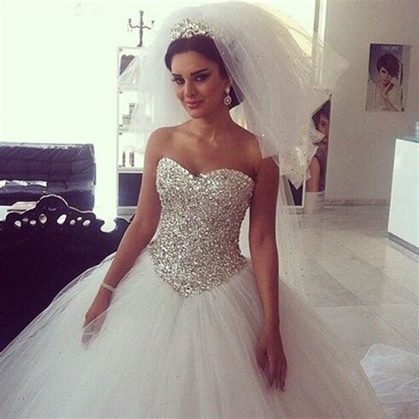 Bling Crystal Sweetheart Princess Wedding Dresses White Tulle Ball