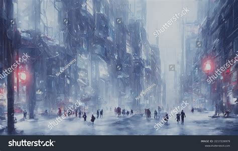 Concept Art Snowy Cyberpunk City During Stock Illustration 2217226979