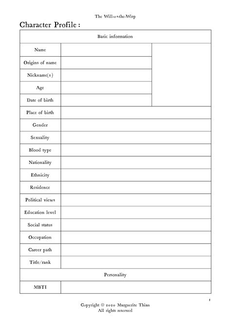 Character Profiles Getting To Know Your Characters Character Sheet