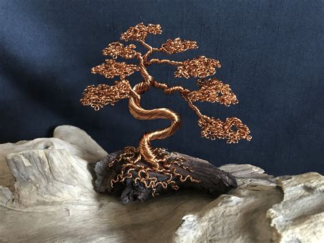 Upright Informal Bonsai Wire Sculpture Made From Strands Of Copper