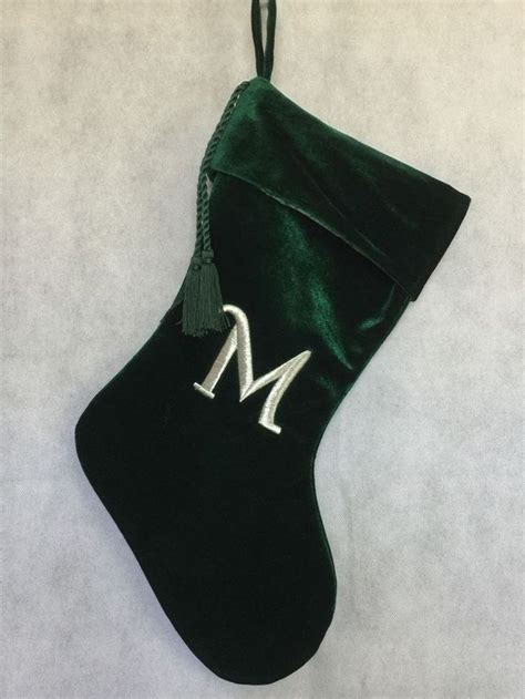 Personalized Green Velvet Christmas Stocking Monogram M Tassel Lined