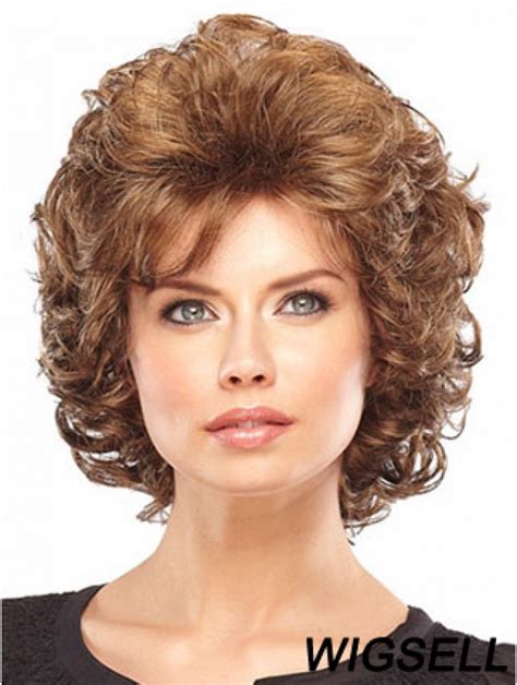 Synthetic Classic Wigs Layered Cut Curly Style Chin Length Auburn Color