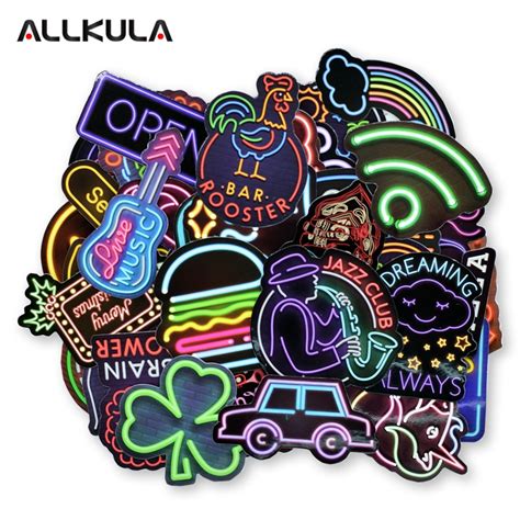 50pcs Neon Sign Stickers Funny Kids Toy Sticker For Diy Luggage Laptop