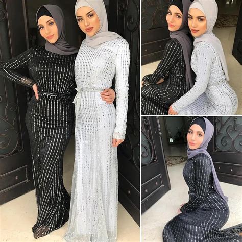 Sequin Abaya Kaftan Women Muslim Long Sleeve Maxi Dress Islamic Party Robe Gown Luxury Dresses