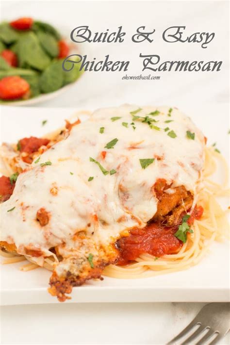 Seasoned meatballs with panko crumbs for that crunch you crave when you eat chicken parmesan. Quick and Easy Chicken Parmesan Recipe - Oh Sweet Basil