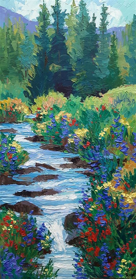Summer On Blue Creek By Laura Reilly Acrylic 24 X 12 Landscape