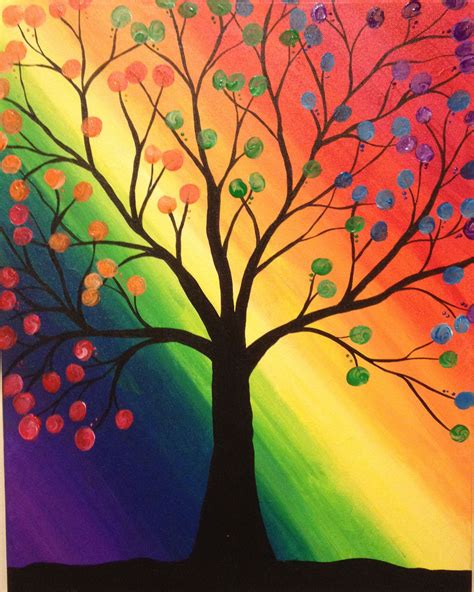 Rainbow Willow Tree Q Tip Acrylic Painting For Beginners Tutorial Artofit
