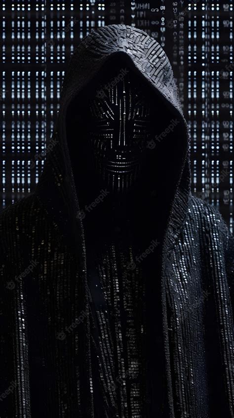 Premium Ai Image A Black Hooded Figure With A Hood And The Words