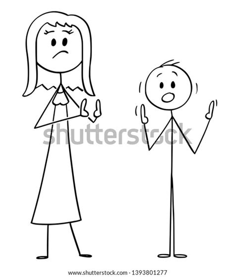 Vector Cartoon Stick Figure Drawing Conceptual Illustration Of Discontent Woman Showing
