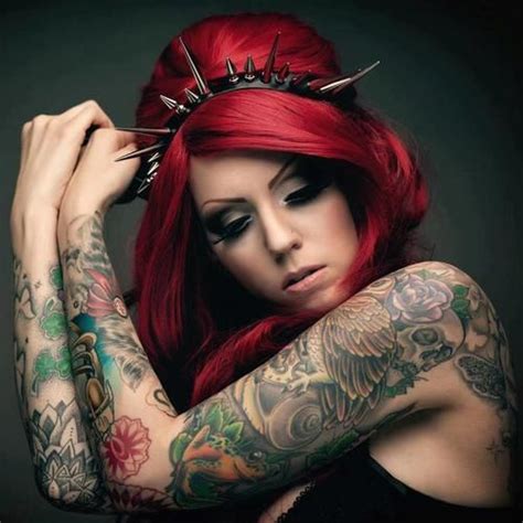 Tattoos For Women Awesome Looking Red Hair Girl With Tatttoos