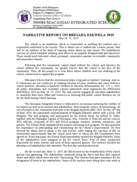 Narrative Report On Brigada Eskwela 2019 Pdf Schools
