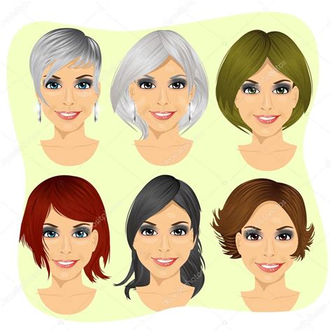 Isolated Set Of Young Woman Avatar With Different Hairstyles Stock