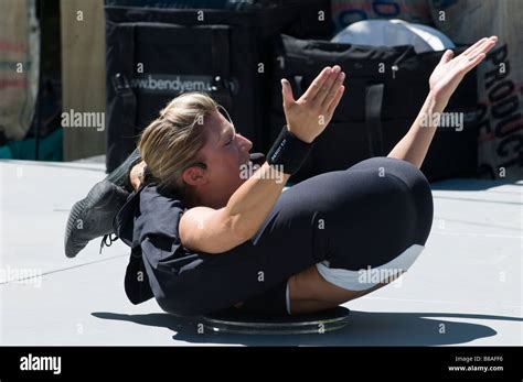 Contortionist Bendy Em With Her Feet Behind Her Head Stock Photo Alamy