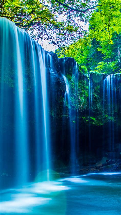 Nabegataki Falls Waterfall In Forest Oguni Kumamoto Kyushu Island